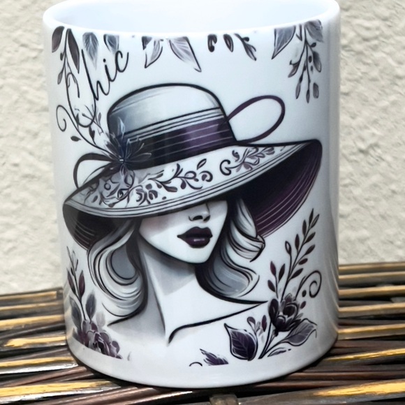Custom Made Chic Lady with Floral Hat Ceramic Mug (11 oz) - Picture 3 of 5